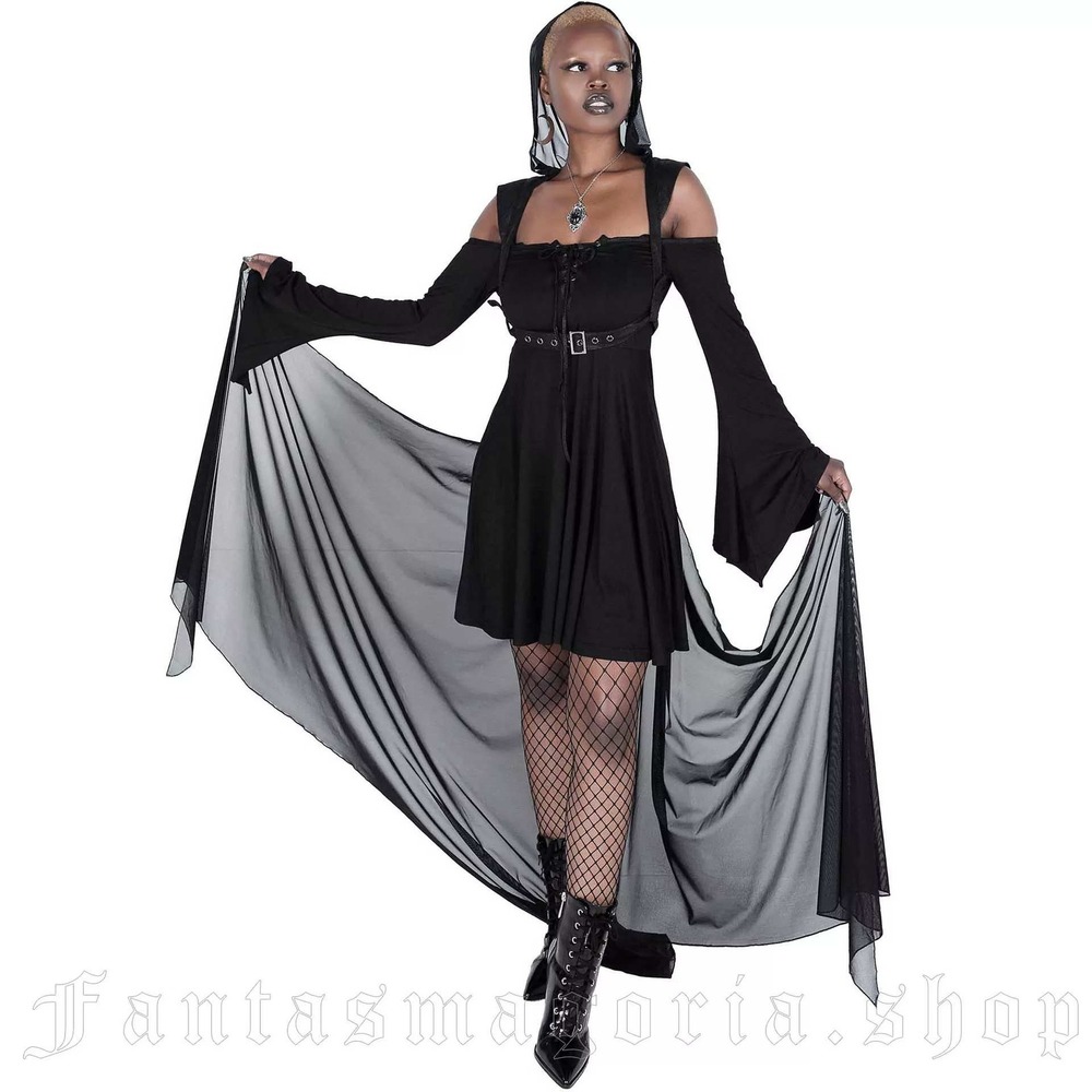 Killstar Speak to Spirits Hooded Sheer Mesh Cape Black Gothic XS-M